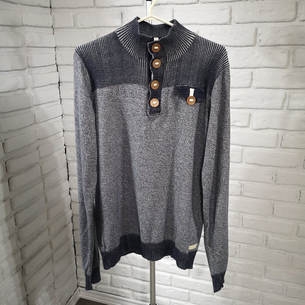 Noize Prem. Grmnt Men's Size XL Navy 4 Button Closure Long Sleeves Sweater